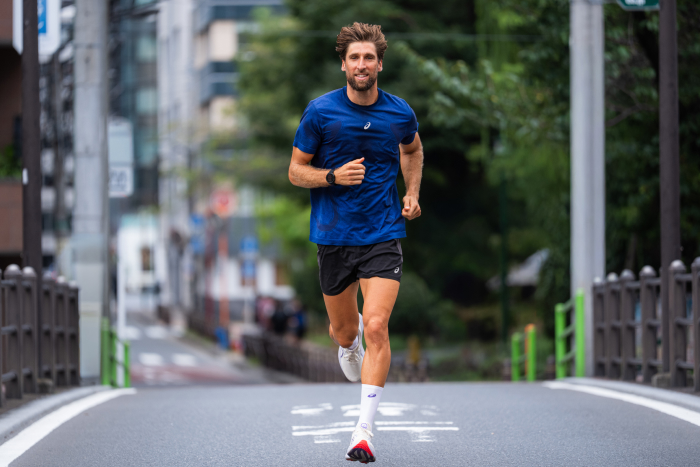 A man jogging in the city